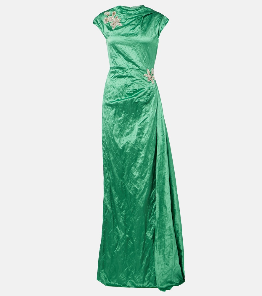 Draped embellished satin gown