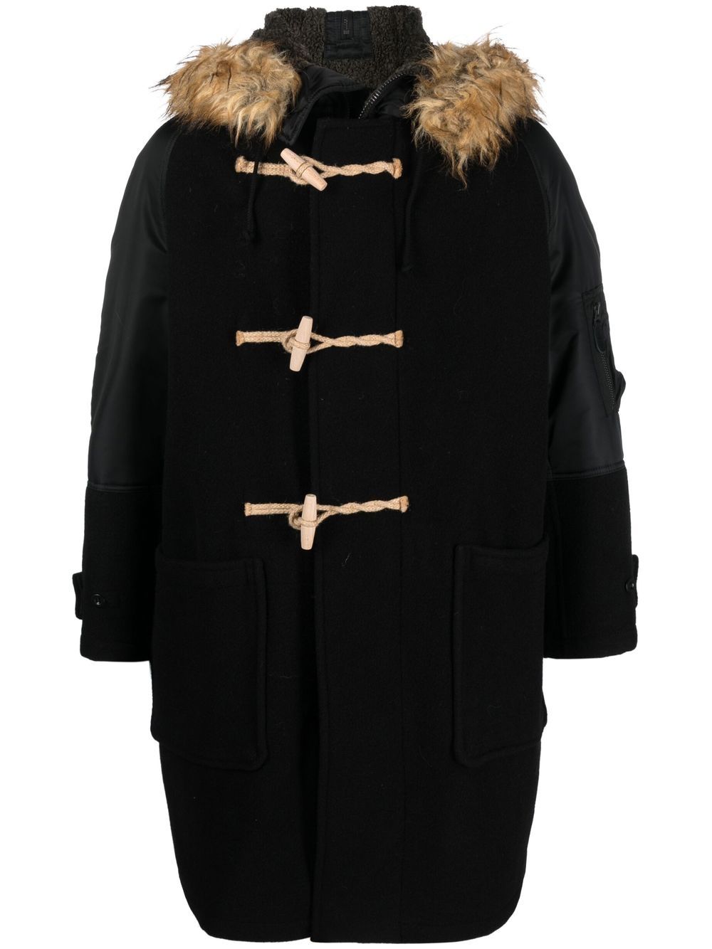 Contrast-sleeve duffle coat - Black
