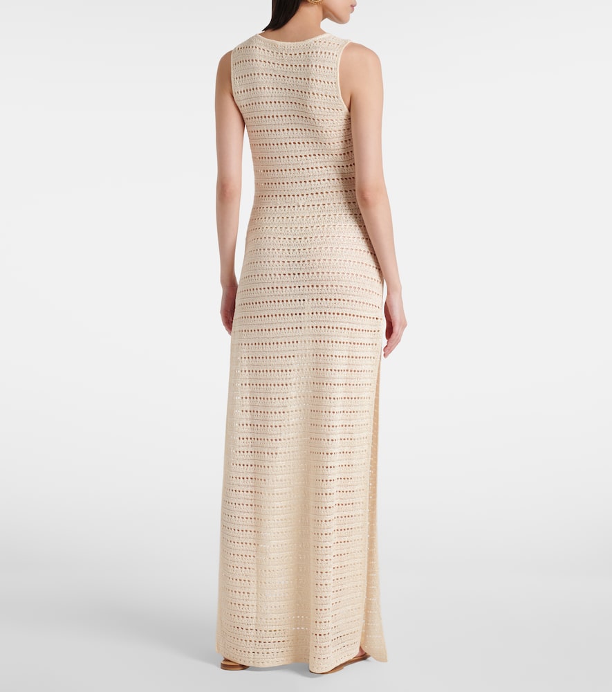Floral-appliqué crochet maxi dress