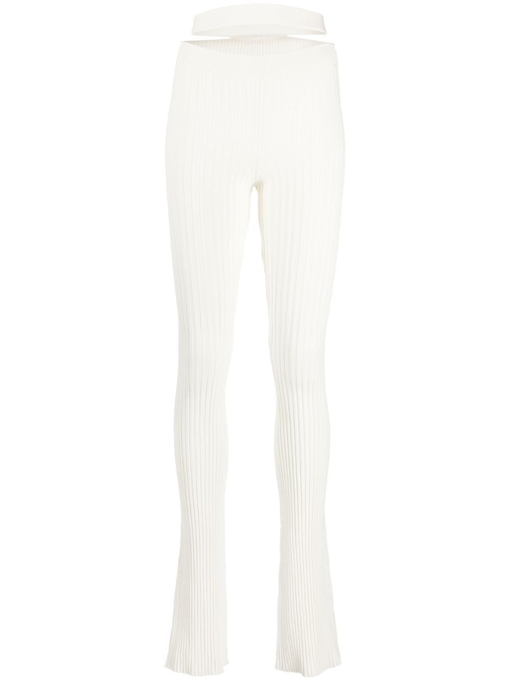 Cut-out waist ribbed trousers - White