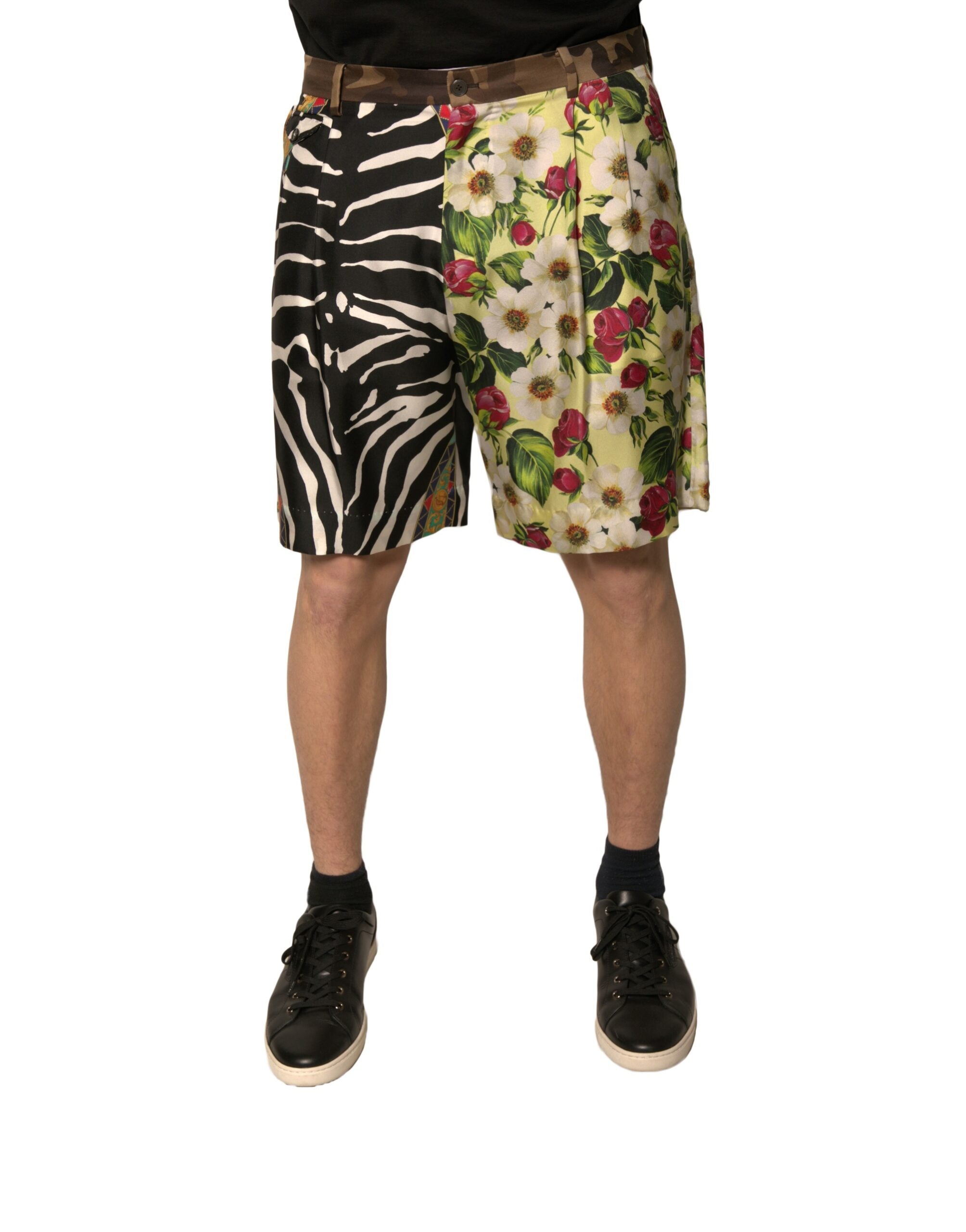 Patchwork Silk Chino Shorts — Multicolor