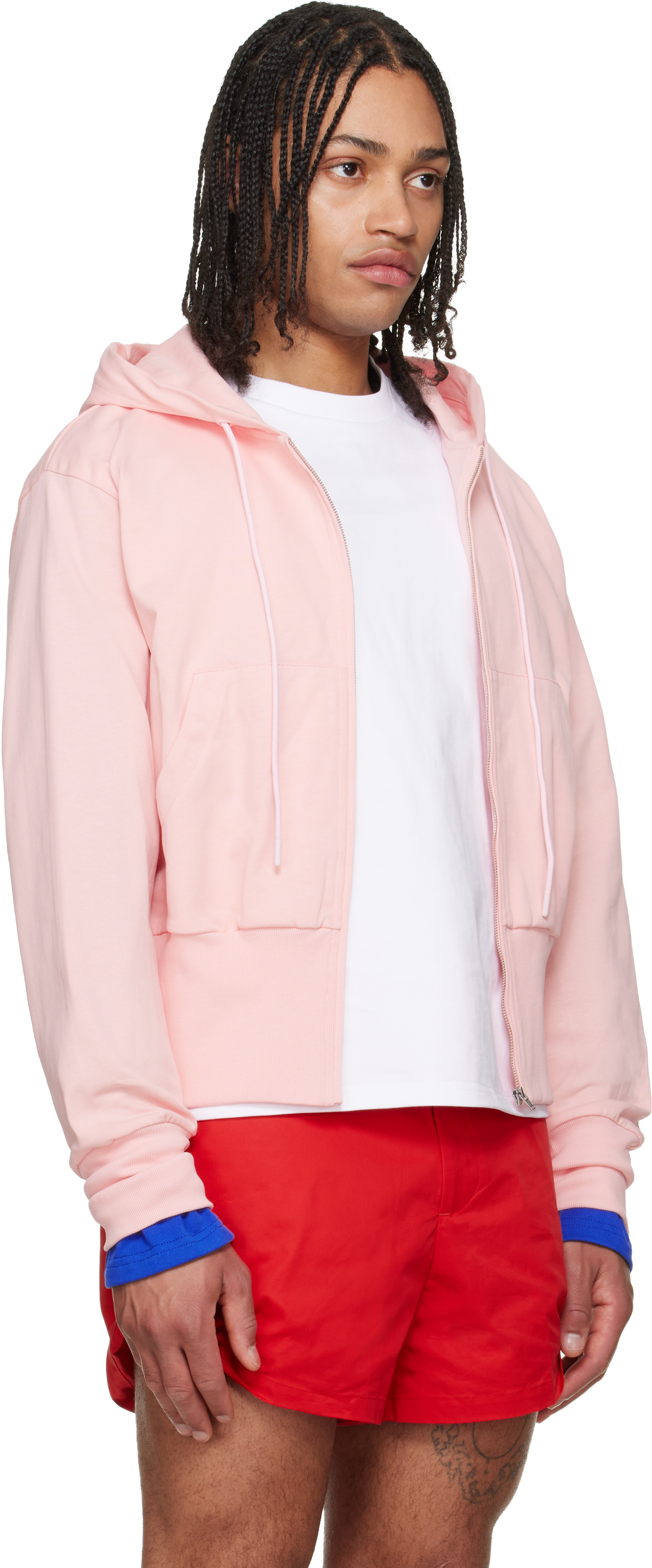 Pink Wide Band Zip-Up Hoodie