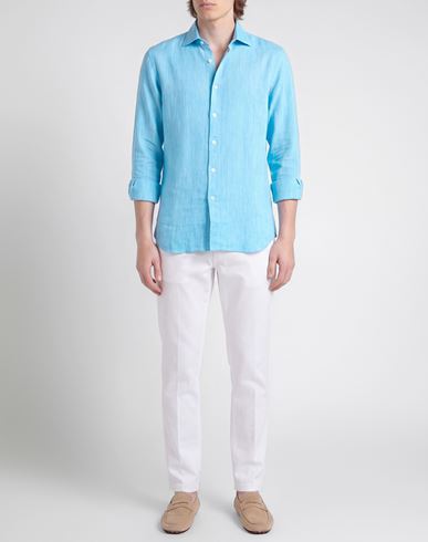 Man Shirt Azure Size L Linen