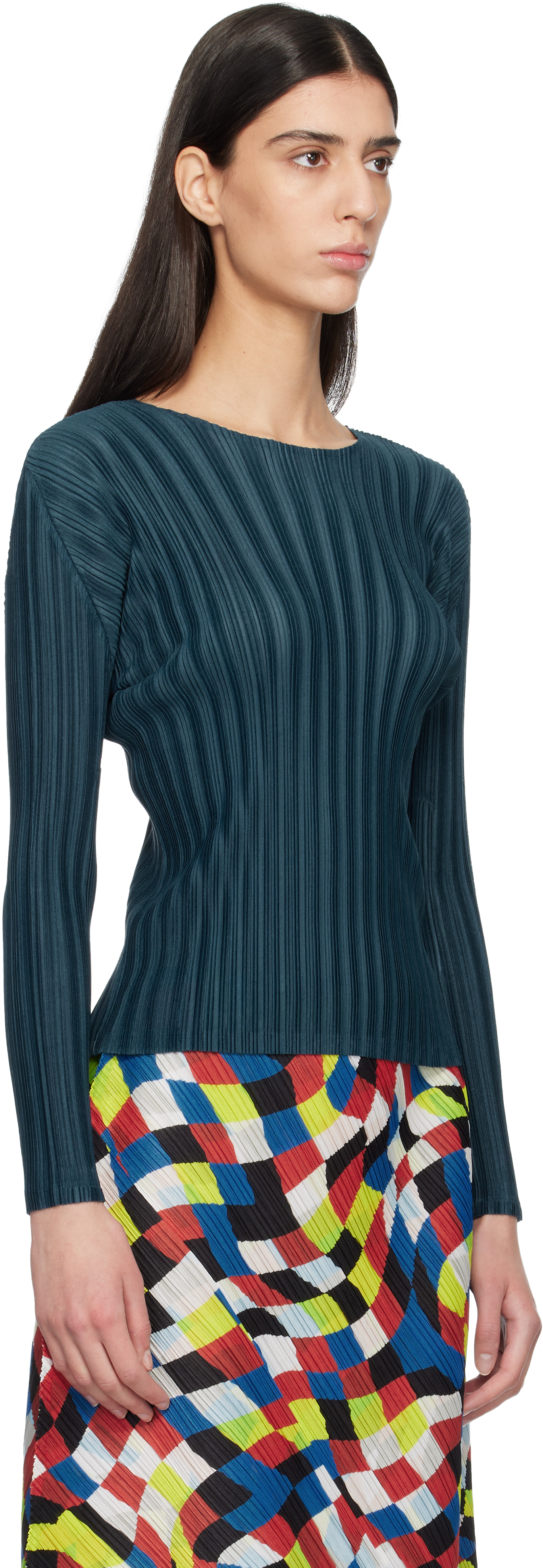 Navy Rib Pleats November Top