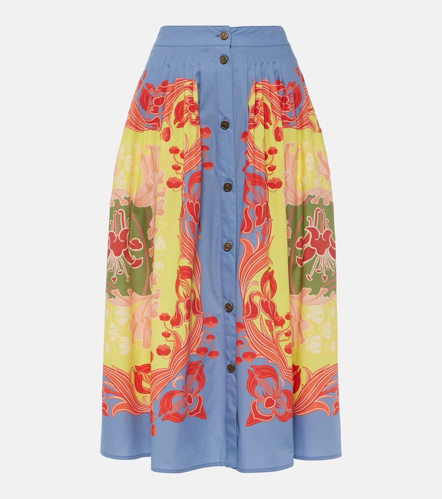 Printed cotton poplin midi skirt