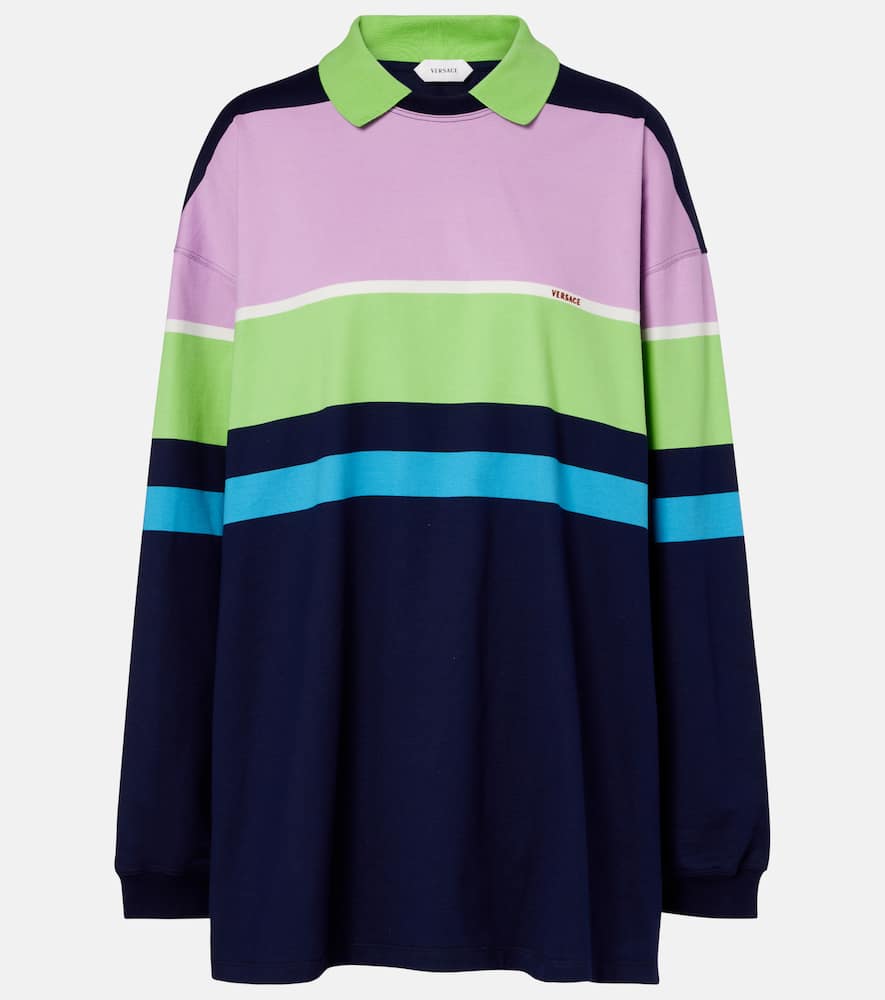 Striped cotton jersey polo sweater