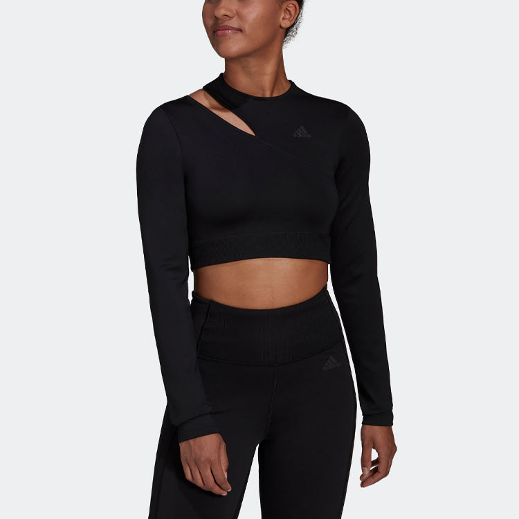 (WMNS) Solid Color Sports Gym Long Sleeves Black