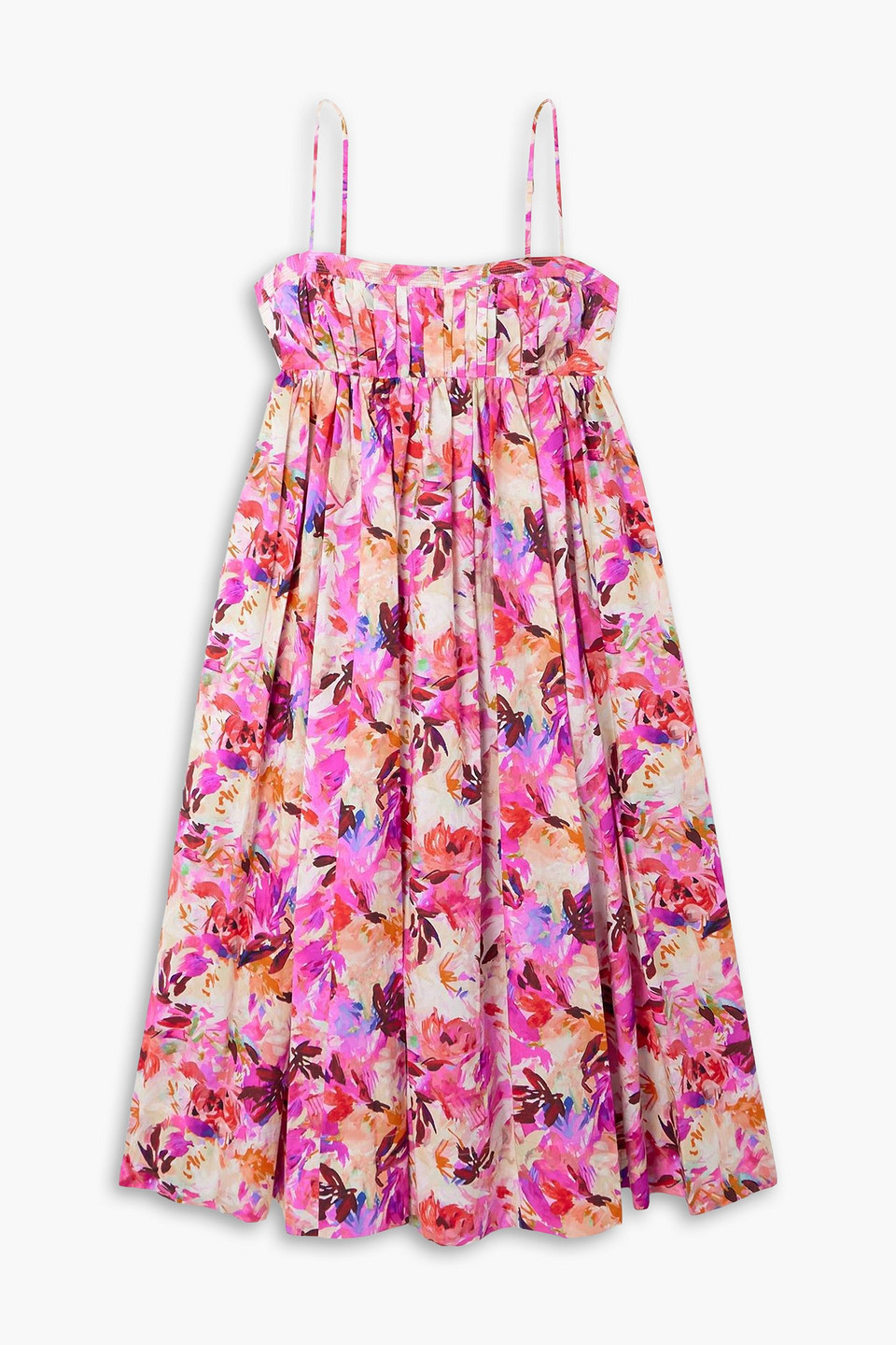 Lucille pleated floral-print cotton-poplin midi dress - Pink - US 2