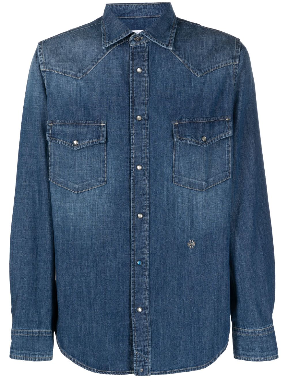 Logo-embroidered denim shirt - Blue