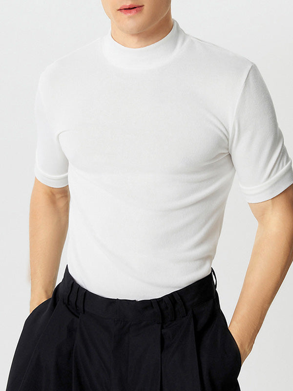 Solid Short Sleeve Half Collar T-shirt SKUJ90758 - White / S