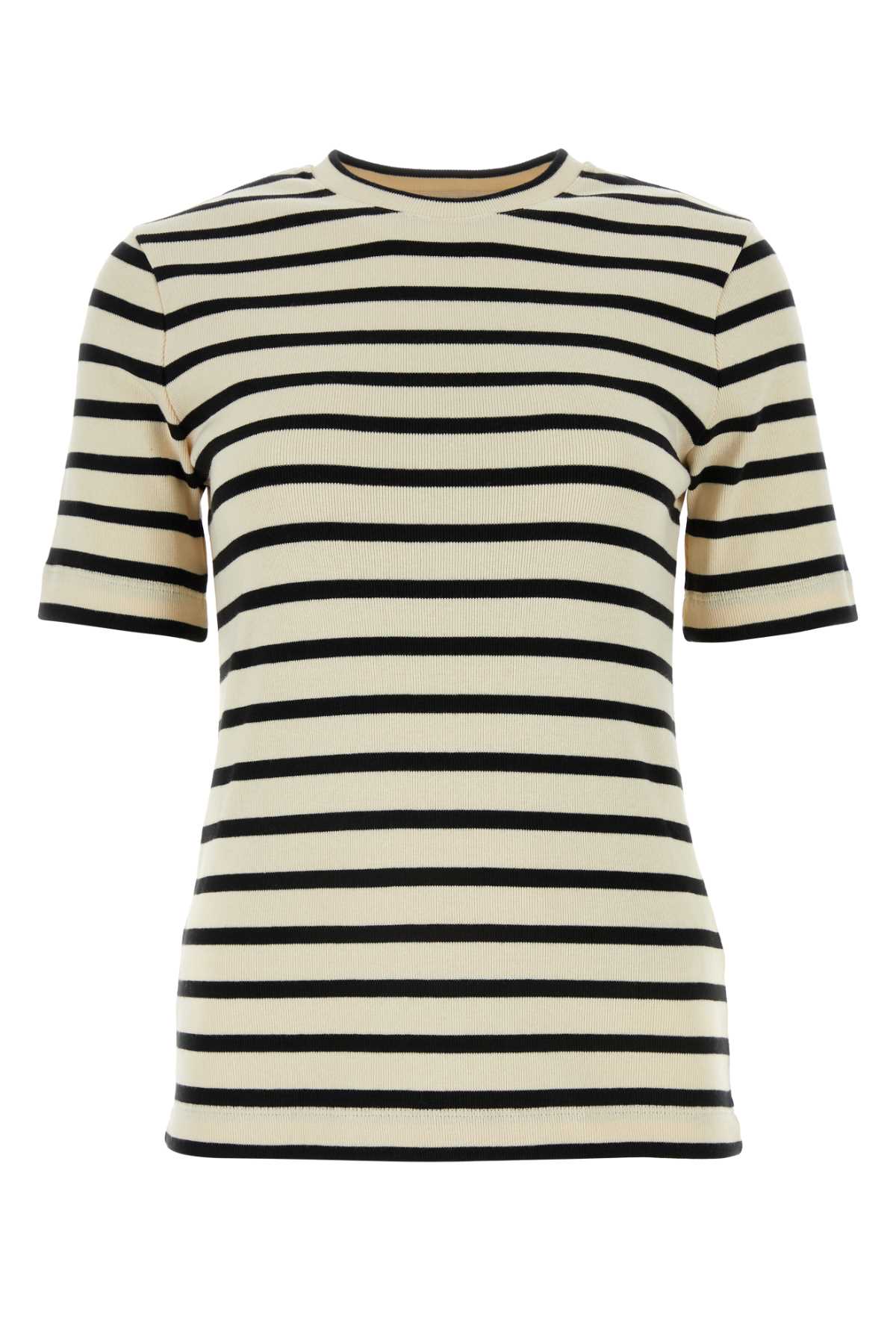 Striped Cotton T-shirt — Beige