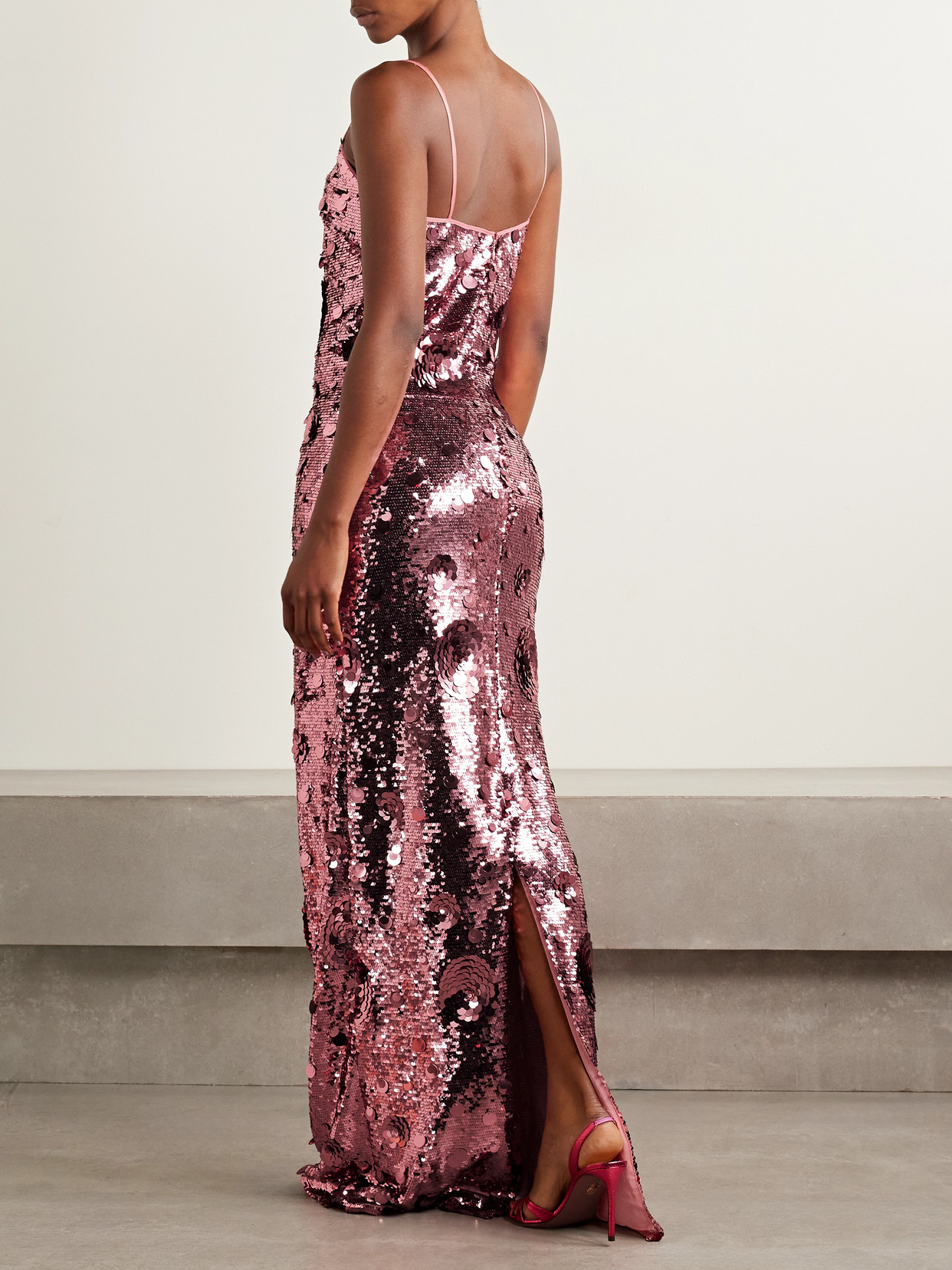 Isis In Fleur De Fleurs Sequined Crepe Maxi Dress - Pink