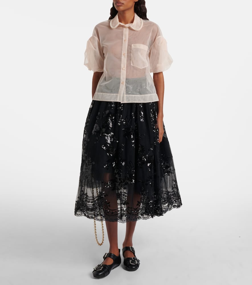 Cropped puff-sleeve tulle shirt