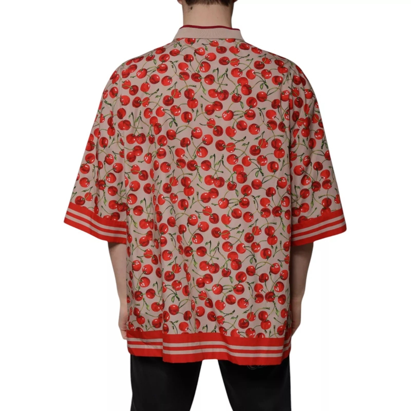 Cherry-Print Nylon Shirt — Beige