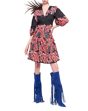 Floral-print cotton minidress - Black