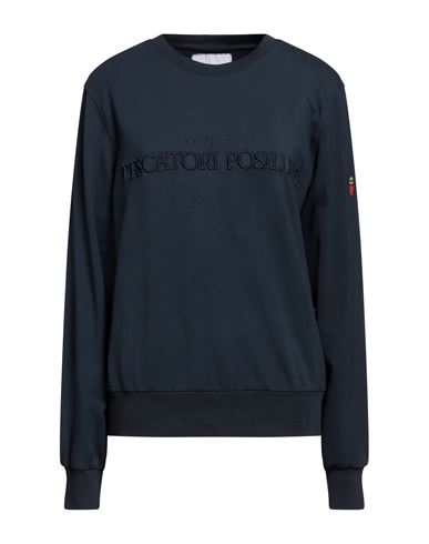 Man Sweatshirt Navy Size L Cotton, Elastane