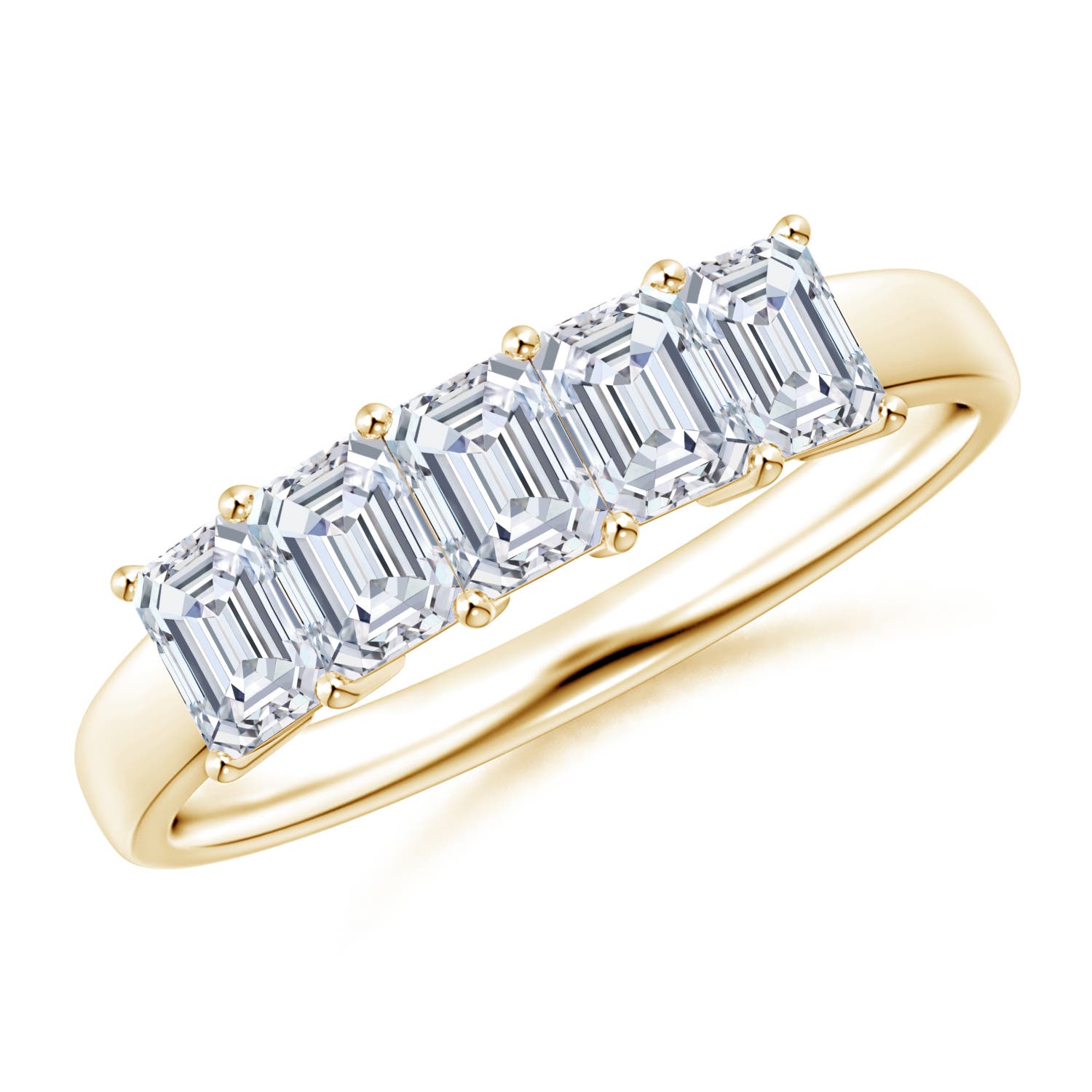 Angara 1.0 Carat Lab-Grown Prong-Set Emerald-Cut Diamond Five Stone Wedding Ring in 18K Yellow Gold