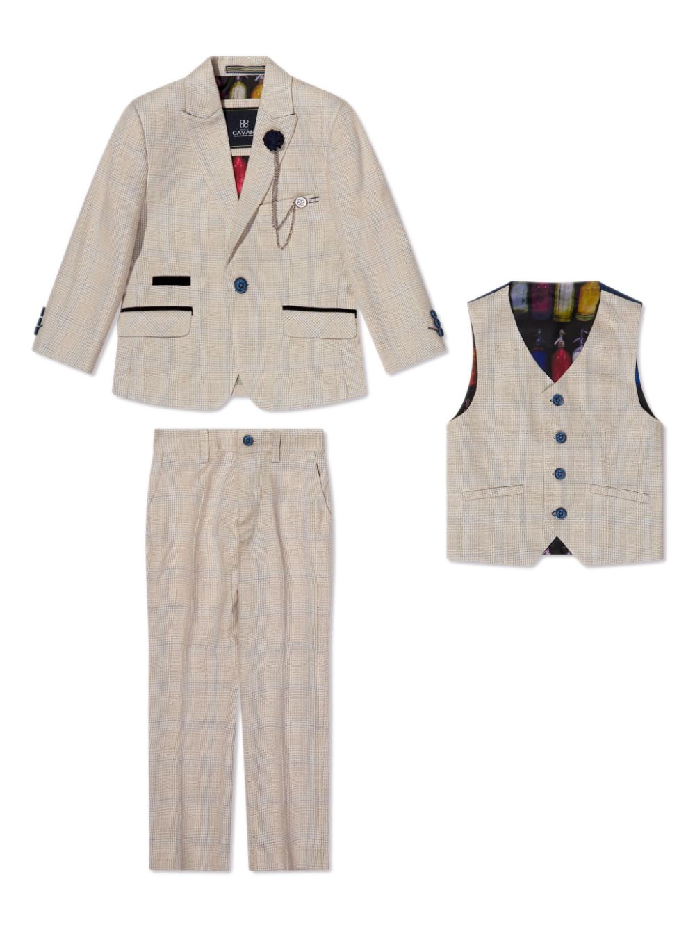 Single-breasted checked three-piece suit - Neutrals