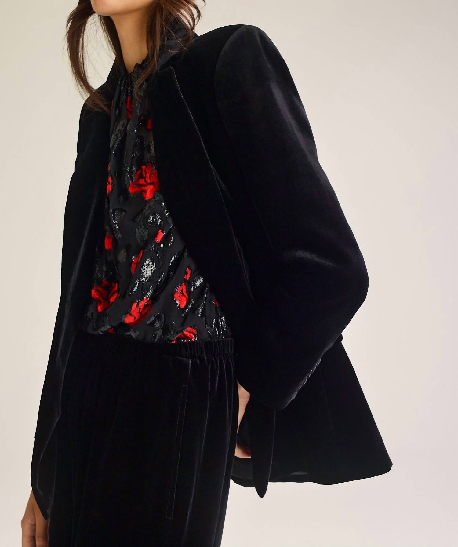 Velvet Tailored Jacket In Black