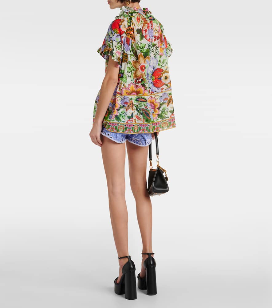 Floral ruffled cotton blouse