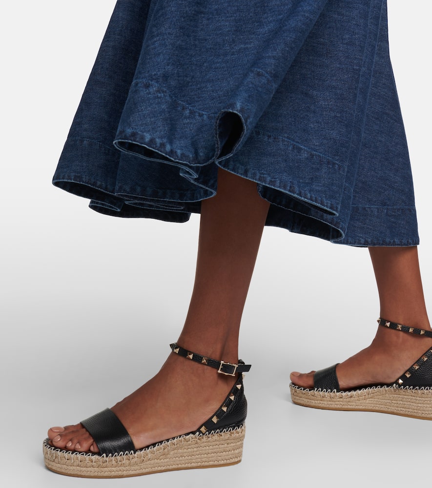 Rockstud leather espadrille wedges