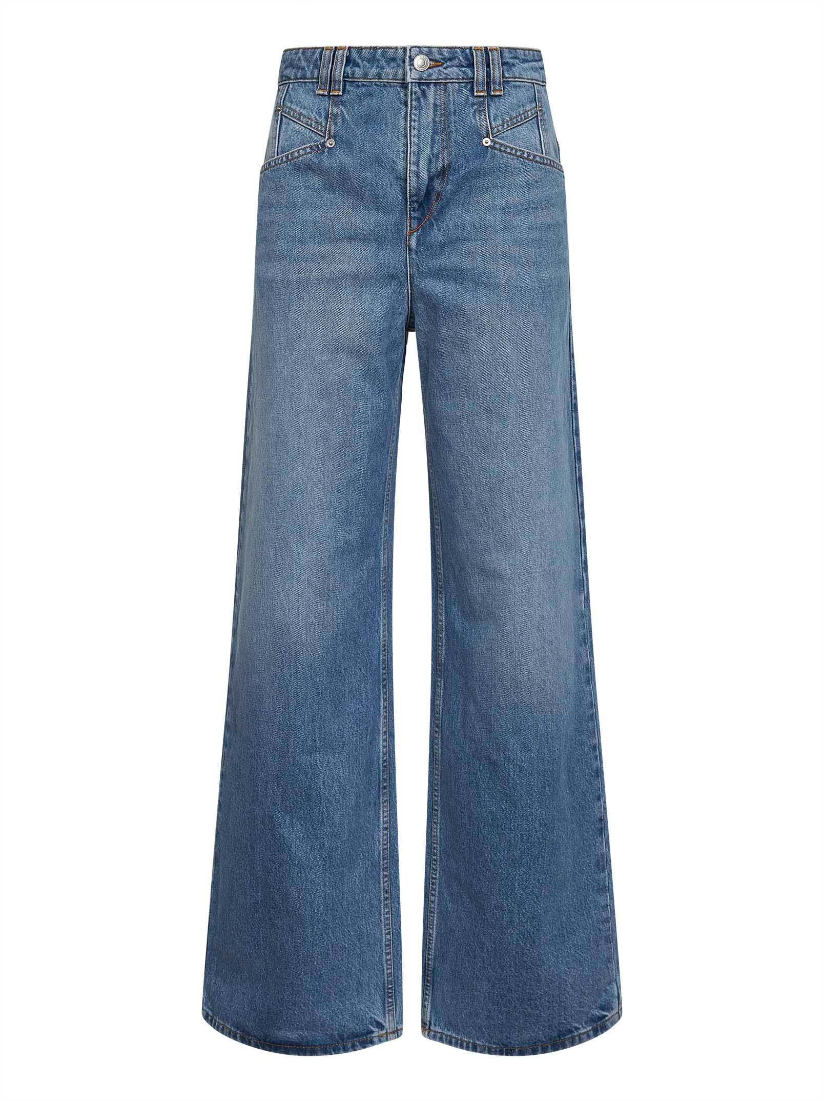 Wide-Leg Cotton Denim Jeans — Blue