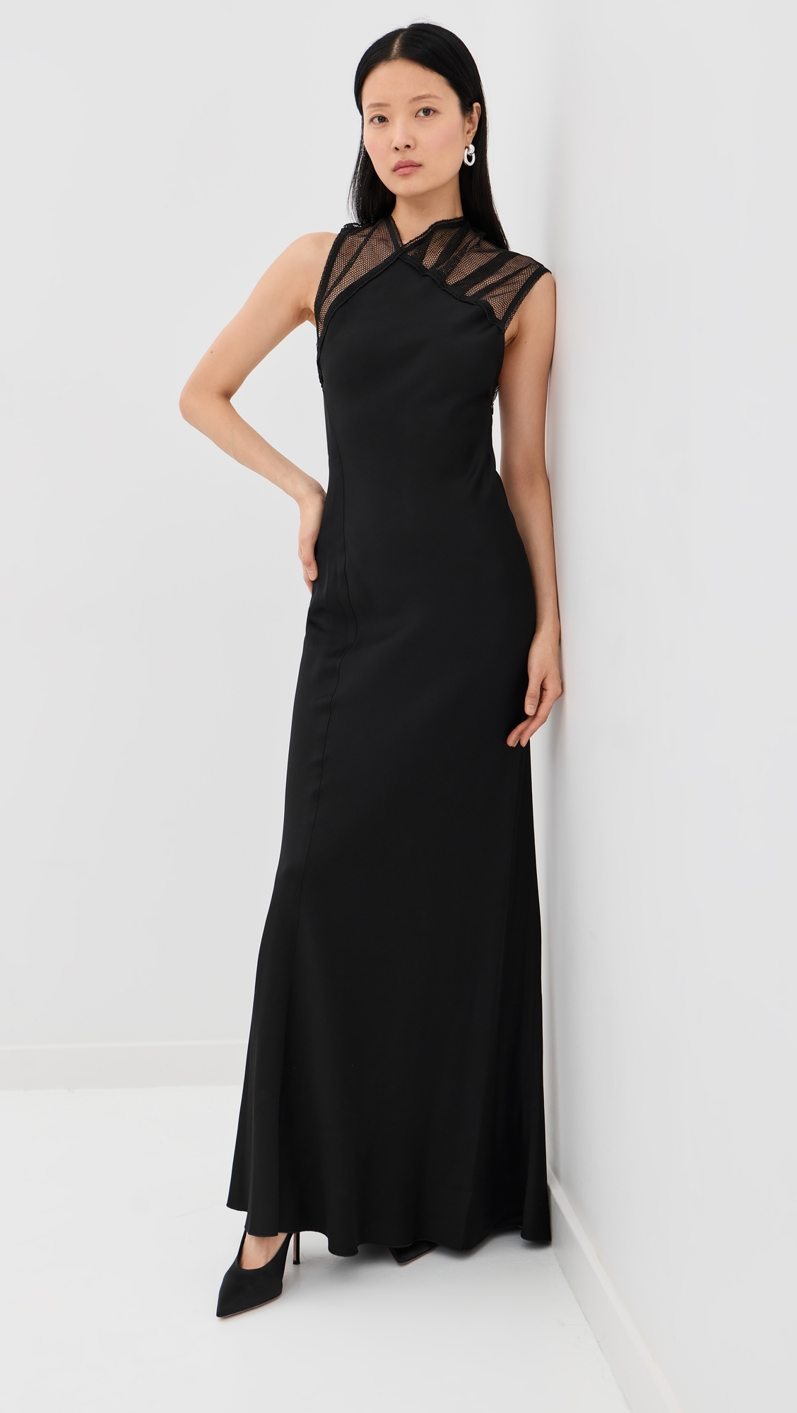 Mesh Detail Gown Black