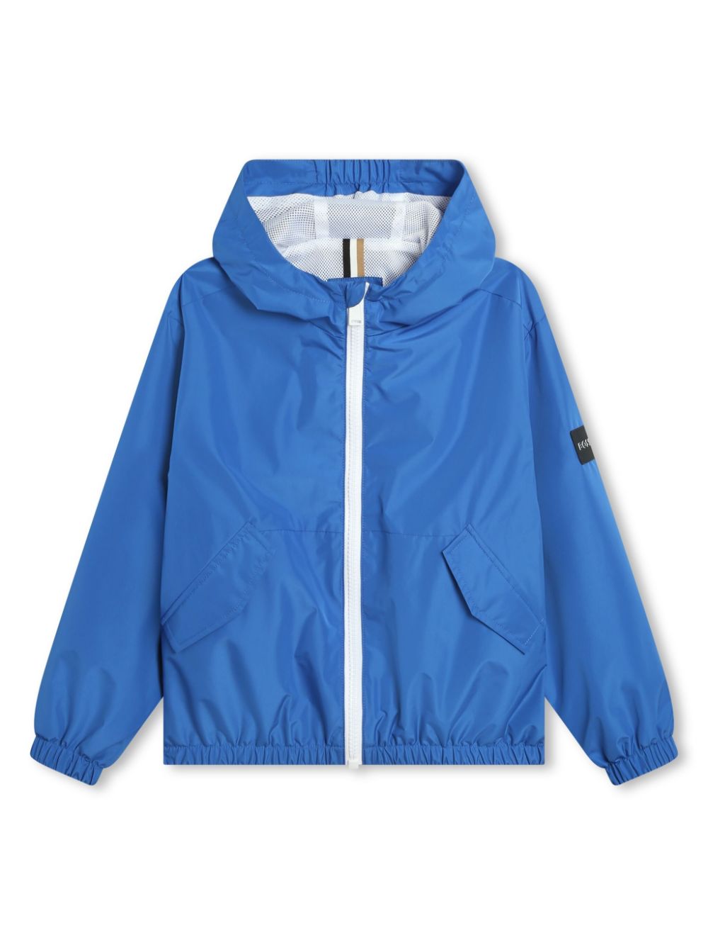 Logo-patch hooded windbreaker - Blue