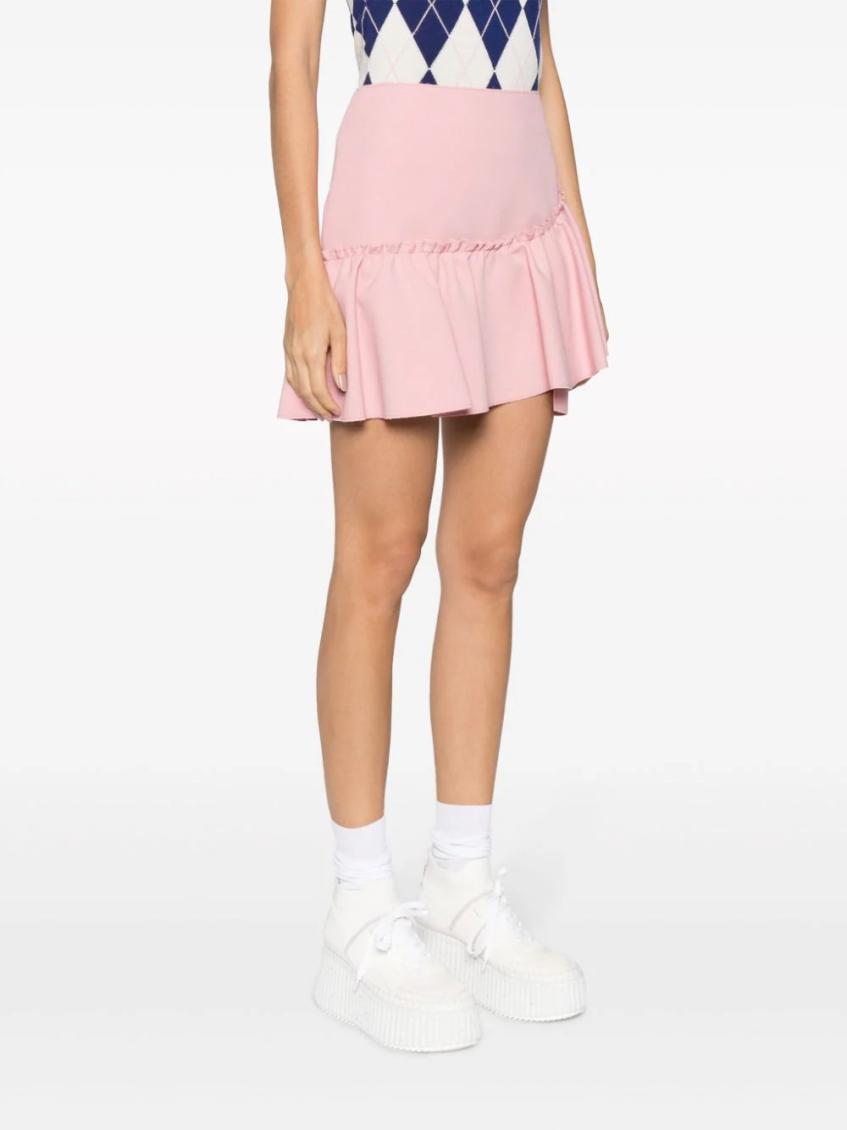 Pink Ruffle-detailing High-waist Skirt