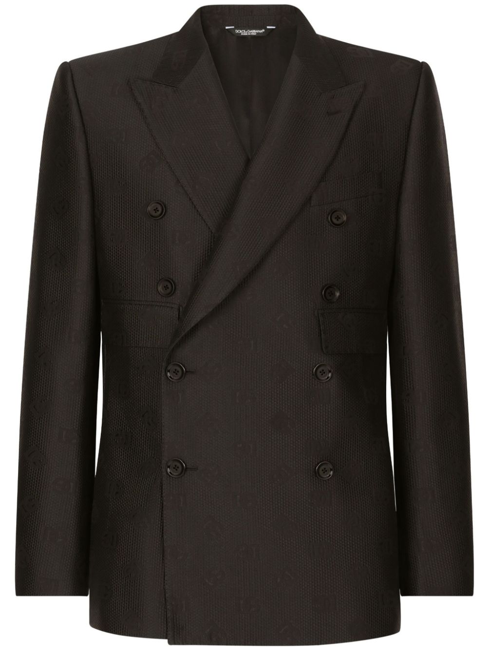 Monogram-jacquard double-breasted blazer - Black