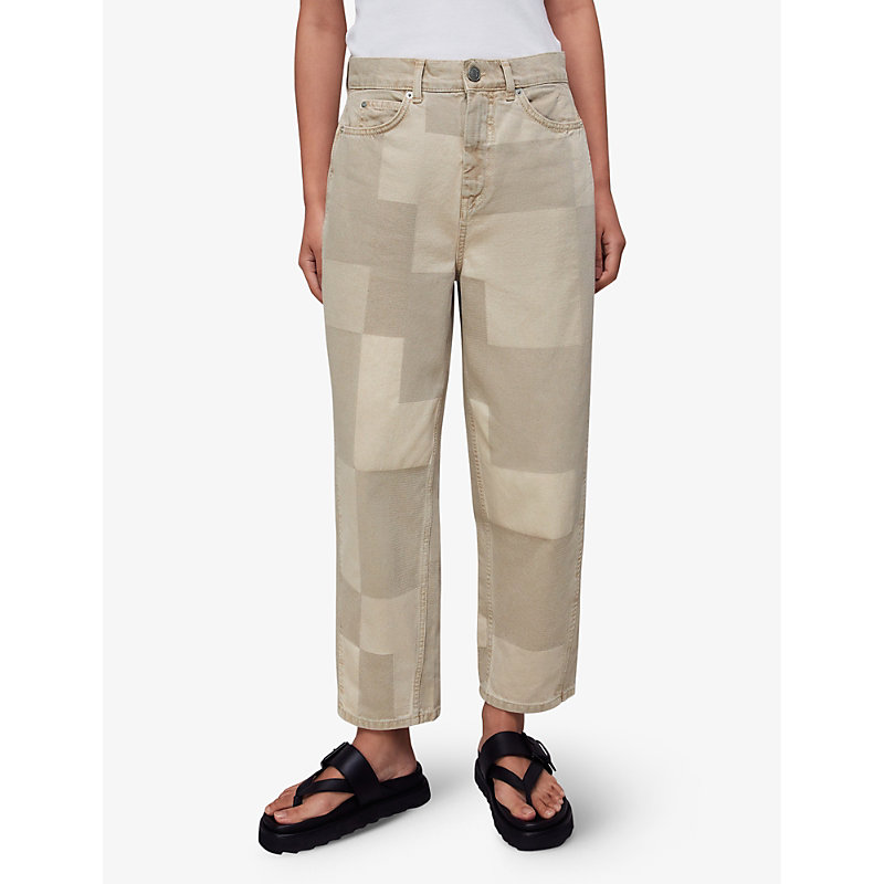 Womens Tan Straight-leg Patchwork Jeans