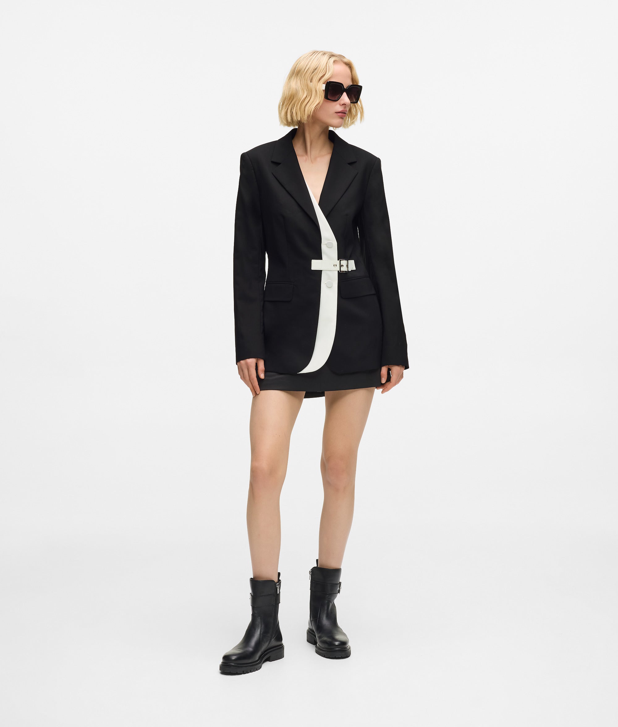 Karl Lagerfeld - Blazer Mit Kontrastierendem Revers Und Gürtel, Damen, Schwarz/weiss, Größe
