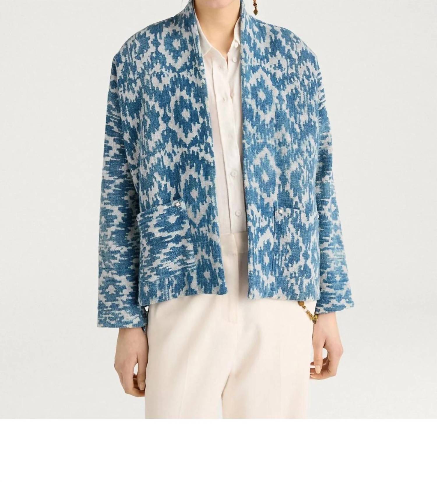 Ara Kimono Collar Jacket In Blu/panna
