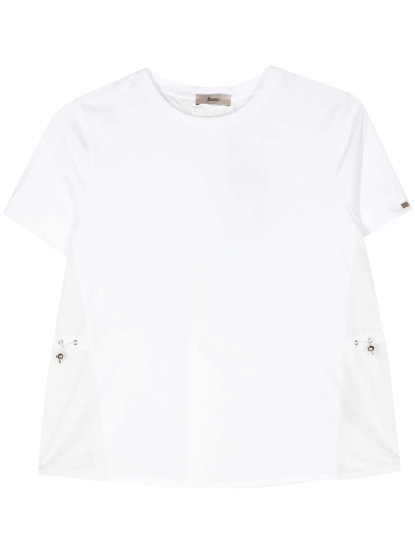 White T-shirt With Drawstring And Cut-out In Cotton Woman