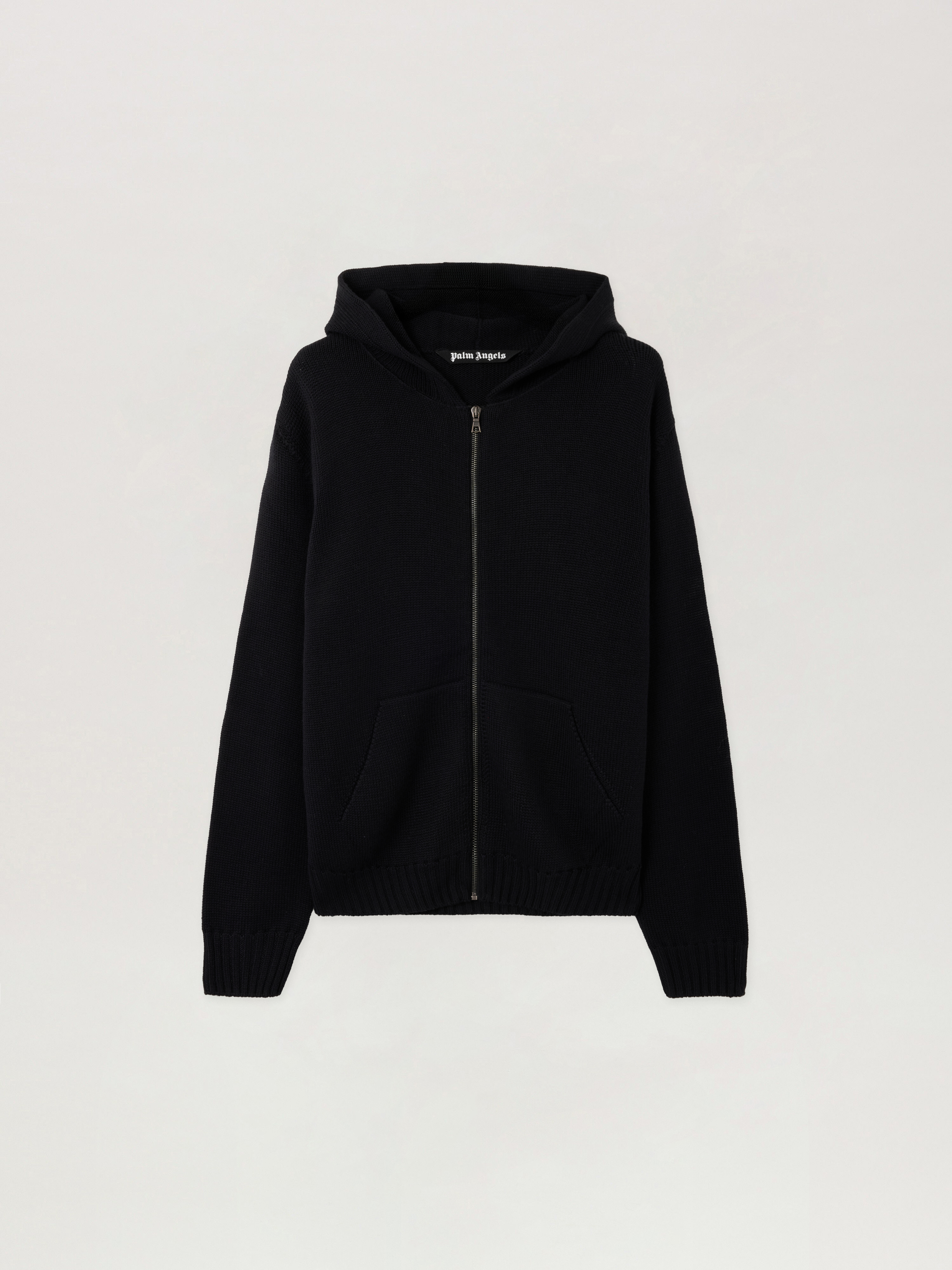 Curved Logo Knit Hoodie Man  Black Off White