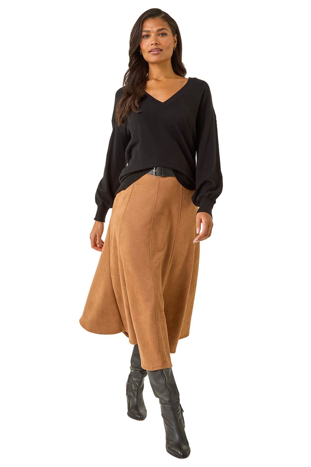 Plain V-Neck Stretch Jumper