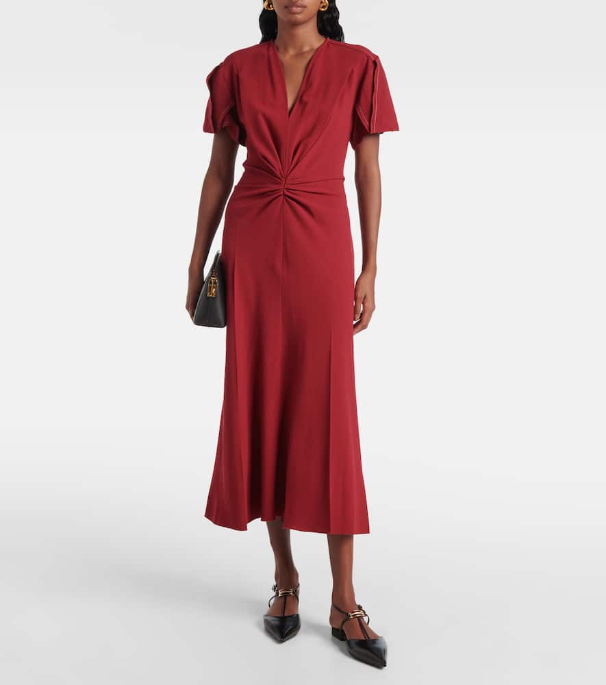 Gathered wool-blend midi dress