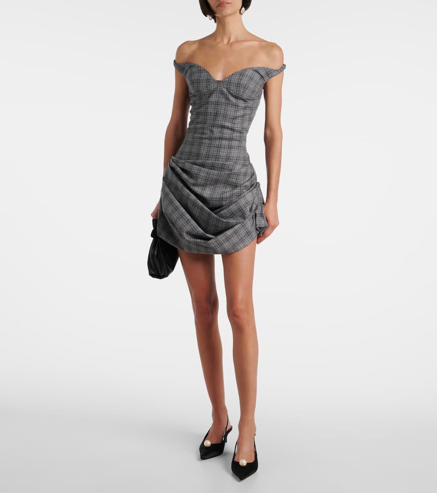 Ruched off-shoulder wool-blend bustier dress
