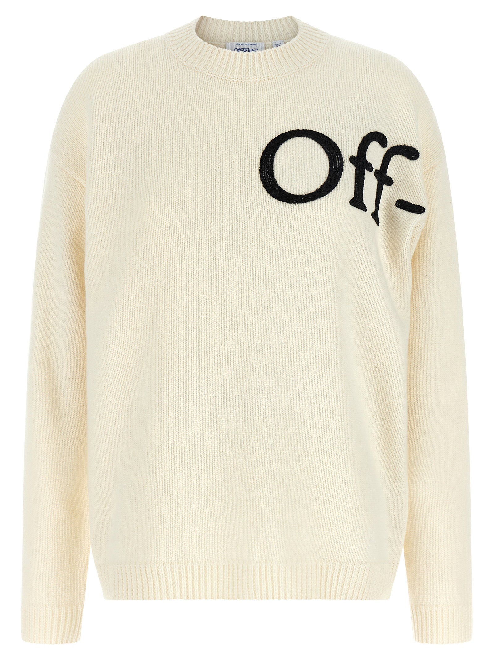 Logo-Embroidered Wool Blend Sweater — Cream