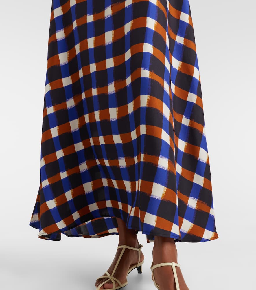 Napoli checked silk twill maxi dress