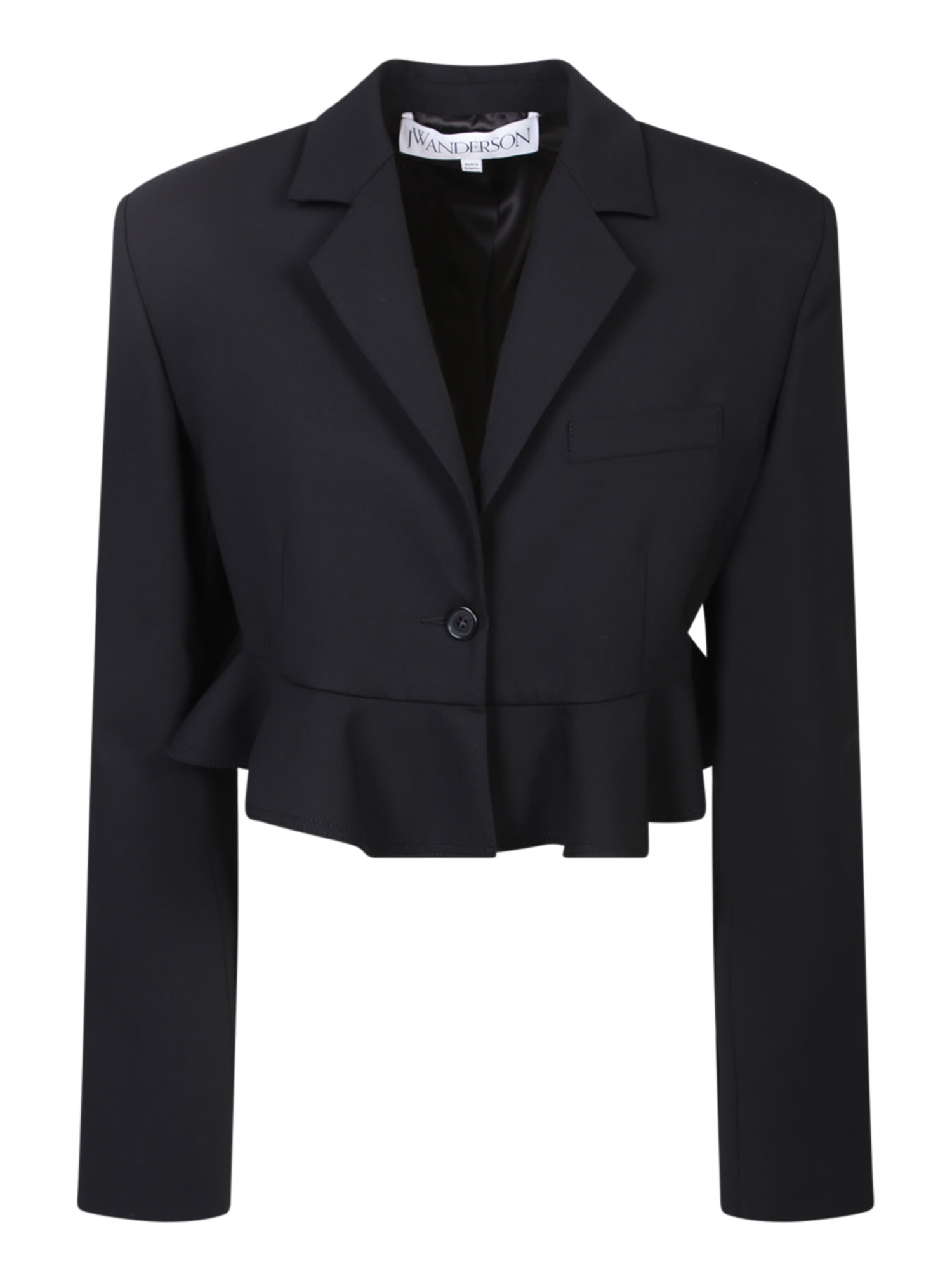 Ruffled-trim cropped blazer - Black