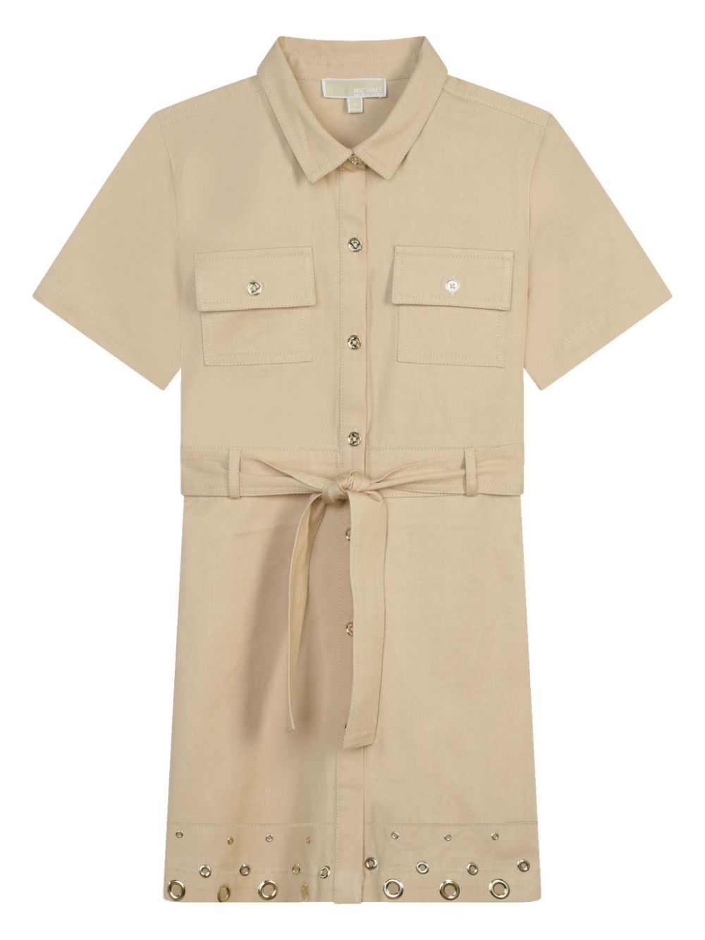 Eyelet-detail belted dress - Neutrals