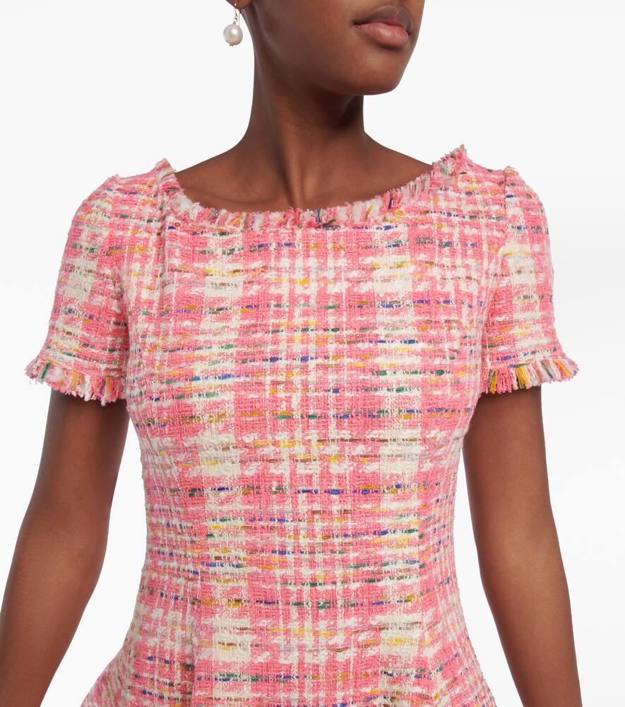Fringed checked tweed minidress