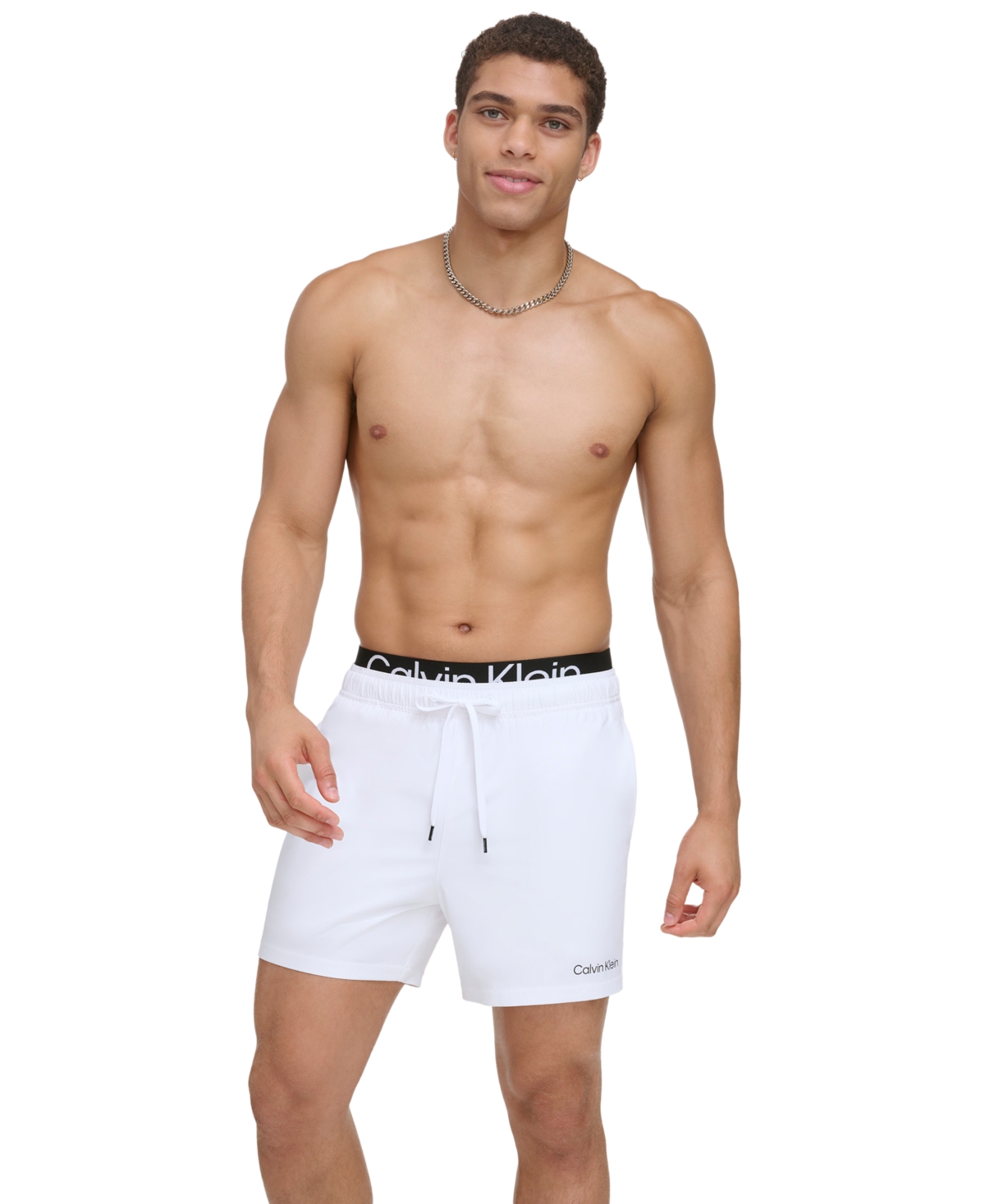 "Men's Logo Elastic Waist Modern Euro 5"" Volley Shorts - White"