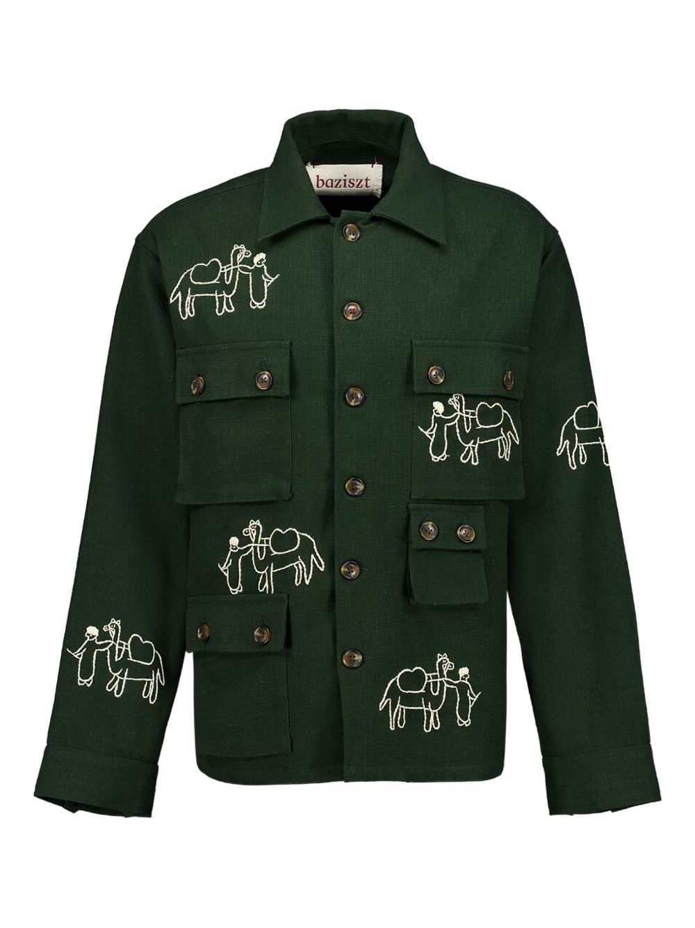 Camel-embroidered multi-pocket shirt - Green