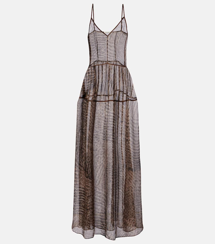 Printed semi-sheer silk maxi dress