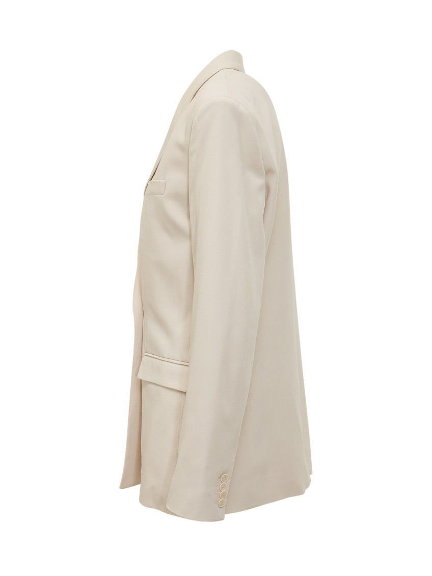 Beige Solid Notched Lapel Blazer