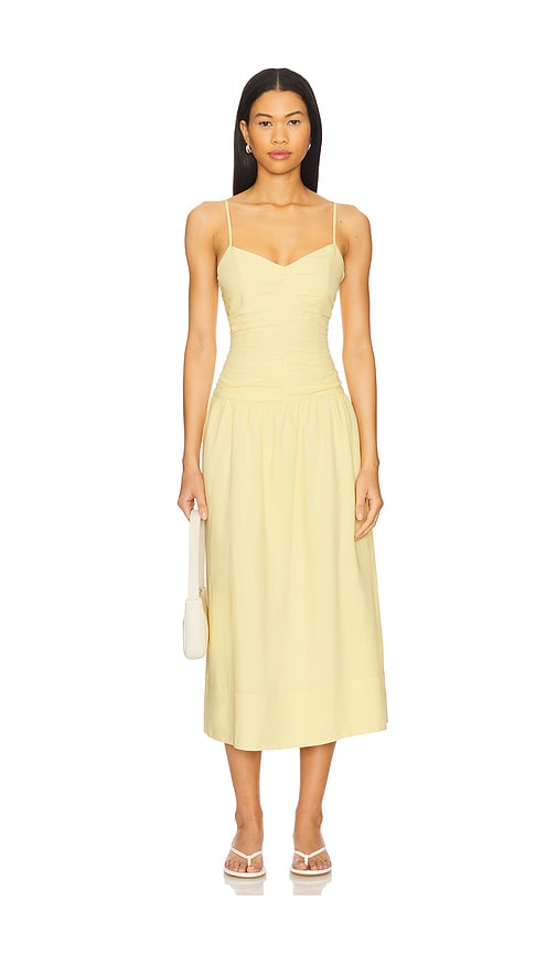 MINKPINK Ophelia Ruched Midi Dress in Yellow.  XL. Also in