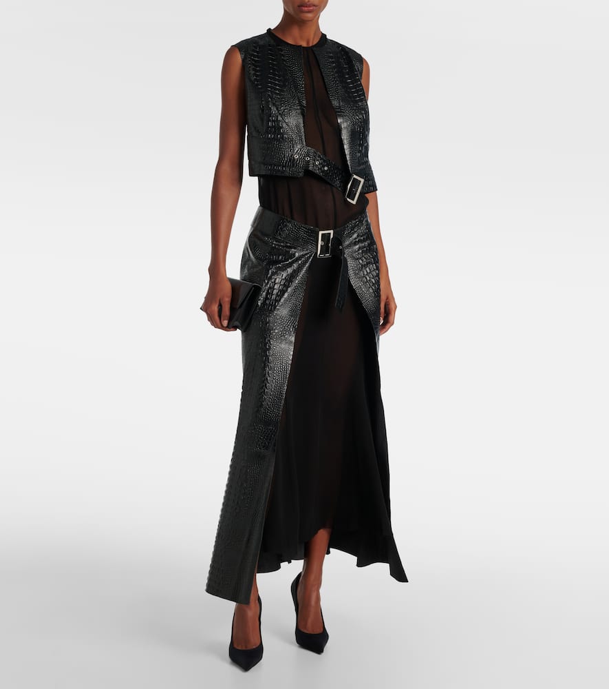 Snake-effect faux leather midi dress