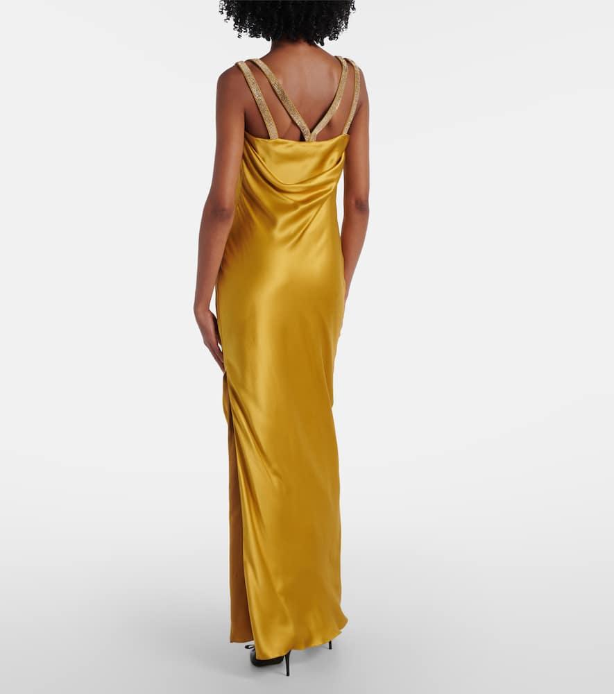 Safety Pin embellished silk satin gown